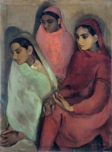 Painted in 1935, Three Girls won the Gold Medal at the annual exhibition of the Bombay Art Society in 1937.